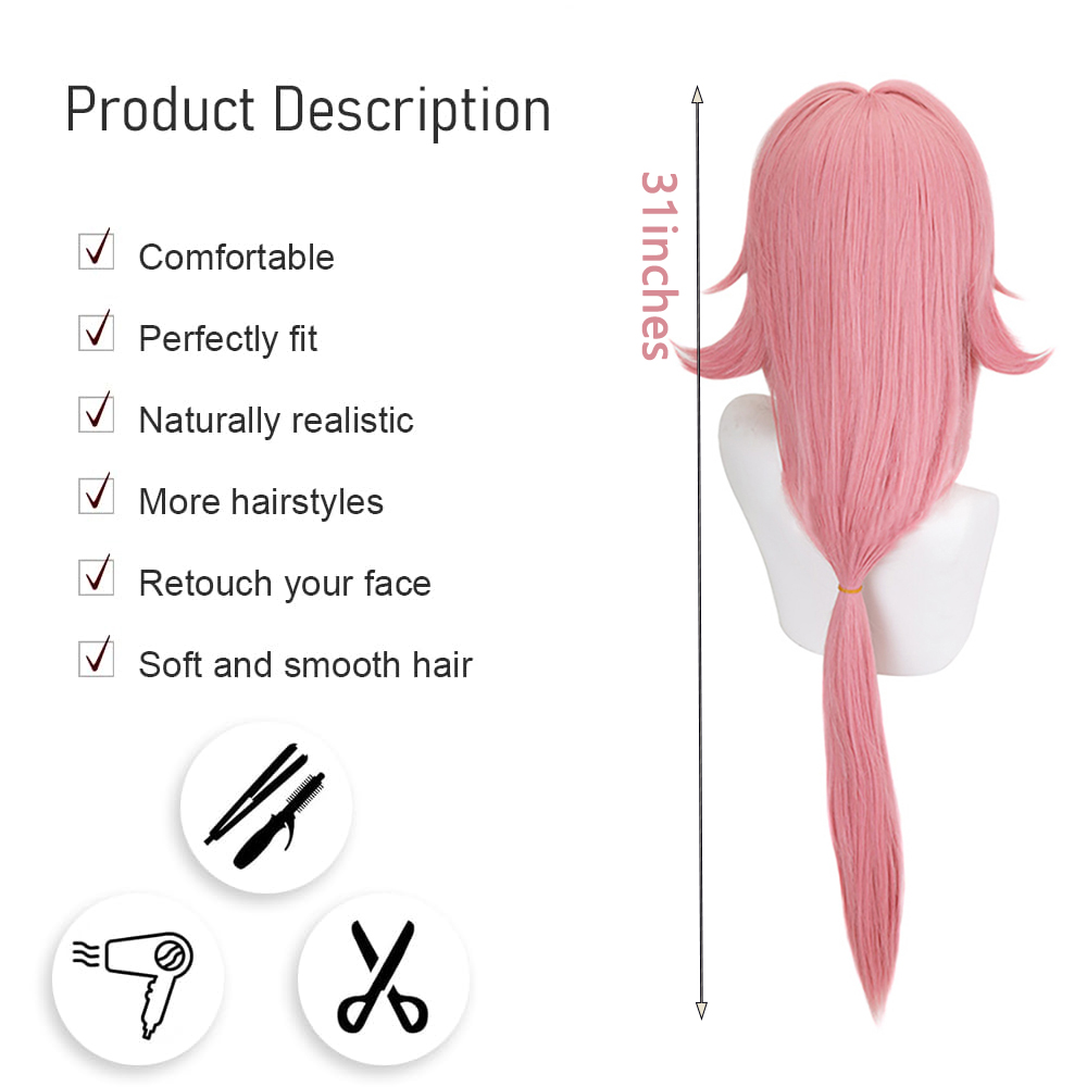 Yae Miko Cos Wig Pink Natural  - Cosplay Anime Yae Miko reseña y precio